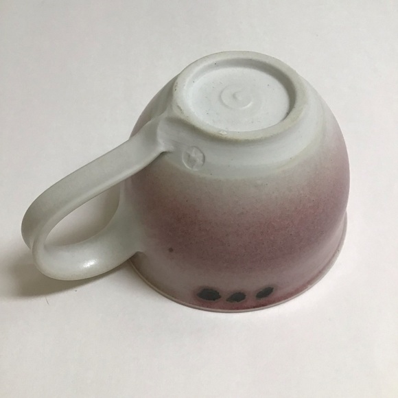 Studio Pottery Coffee Cup SIGNED Pink Green Blue 4β Handmade Handle Mod Teacup - Picture 5 of 15
